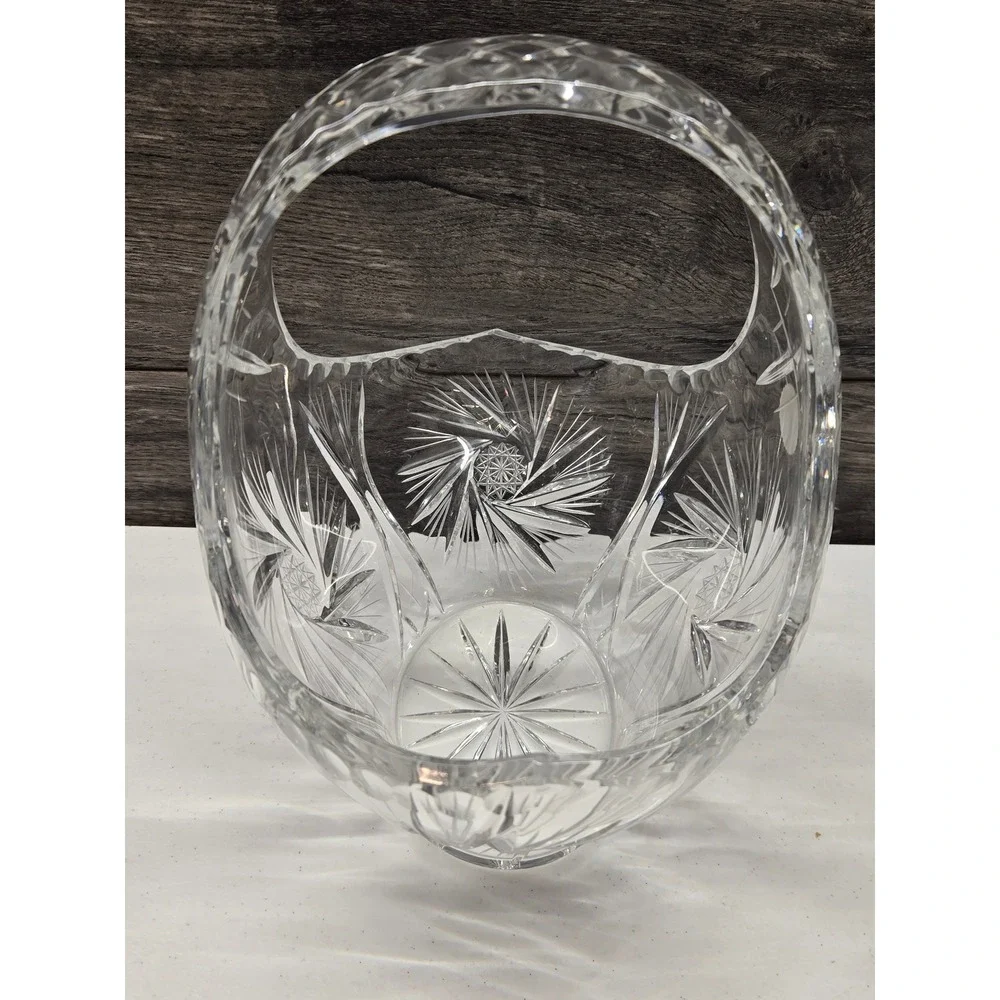 Bohemia Czech Republic Hand Cut Lead Crystal Basket Pinwheel Diamond 8.25